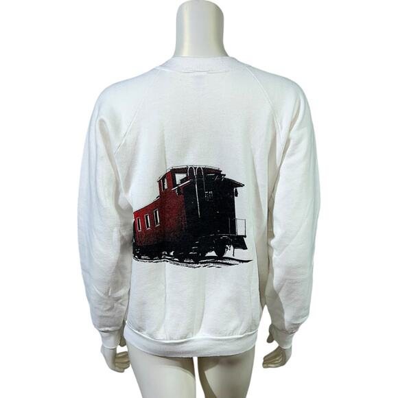 Vintage Train Locomotive Graphic Sweatshirt Railroad Enthusiast White Pullover - Picture 3 of 8